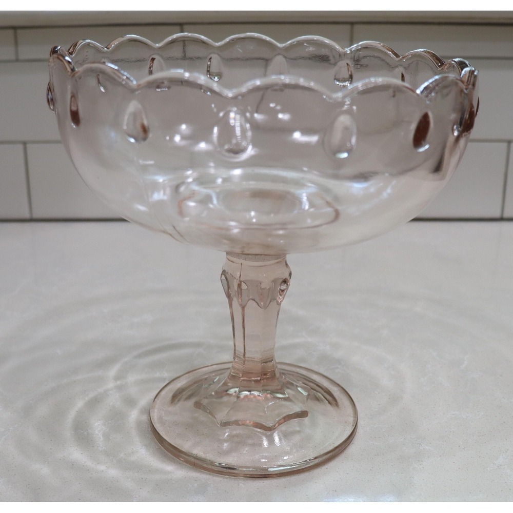 Vintage Indiana Glass Pink Teardrop Compote Pedestal Candy Dish Made in USA